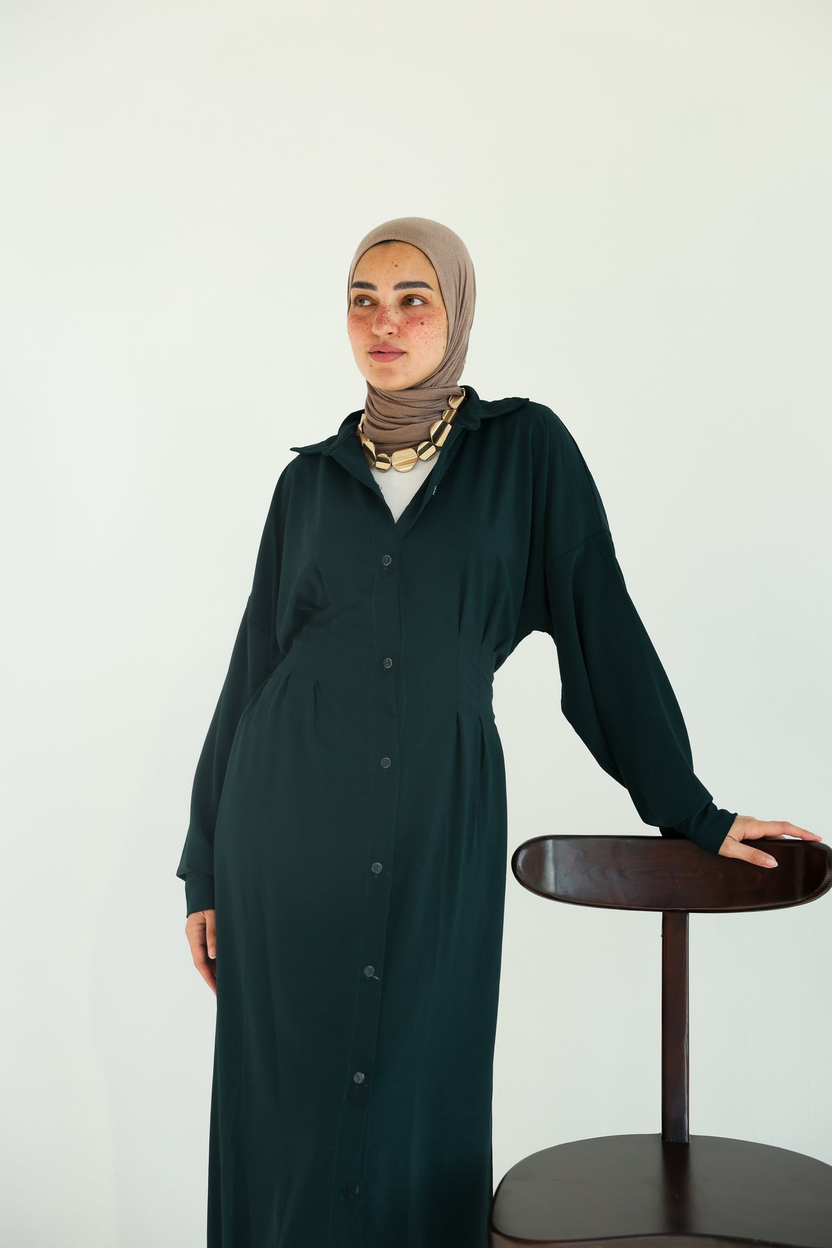 Wateen Shirt Dress in dark green