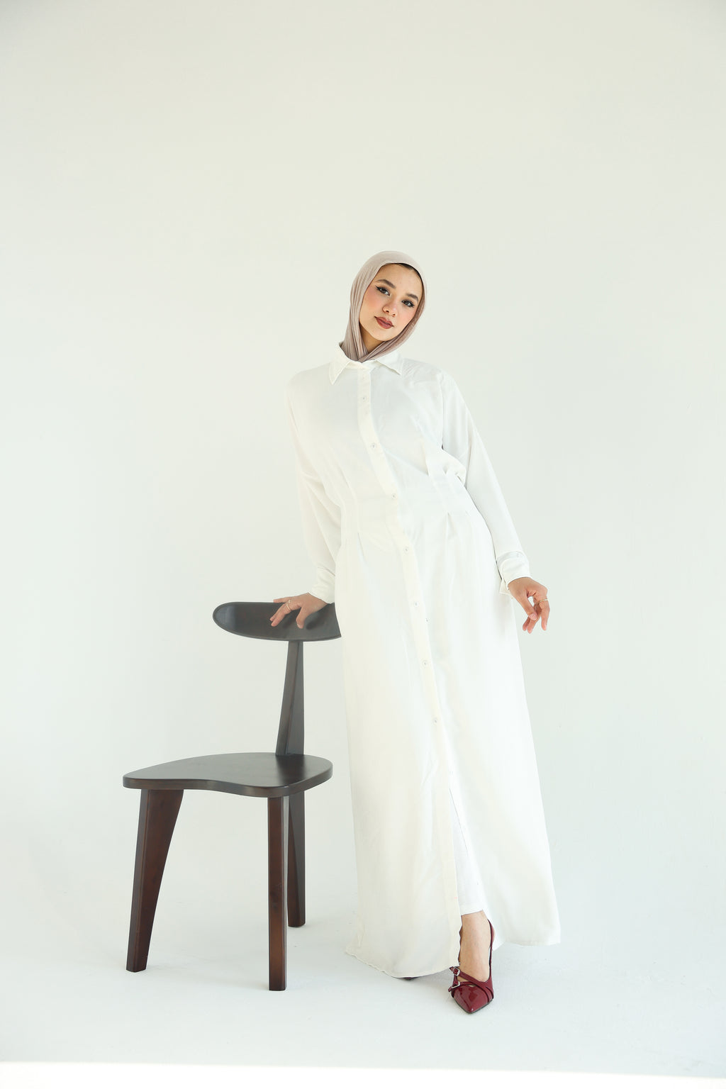 Wateen Shirt Dress in white