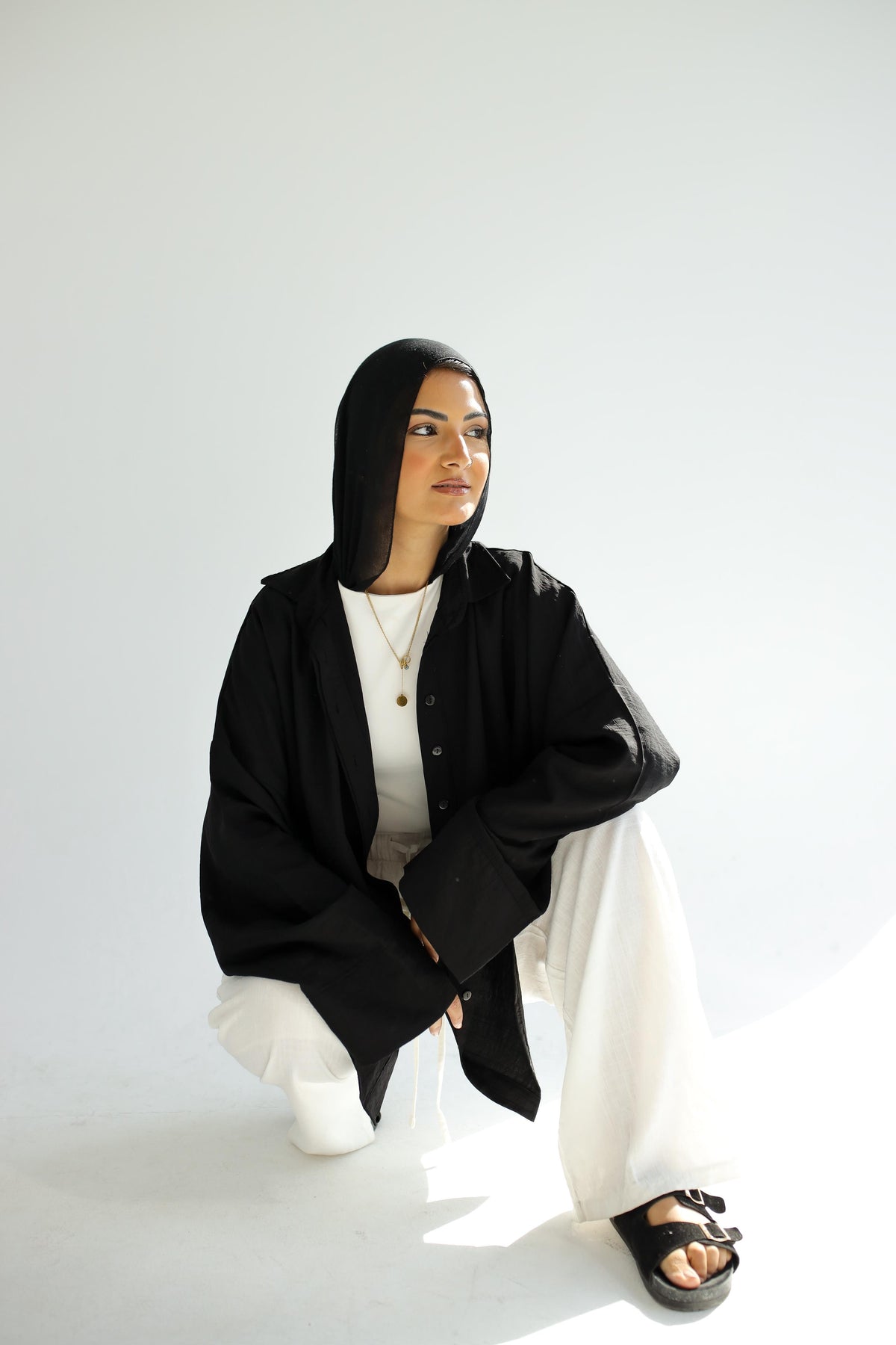 Oversized linen shirt in Black