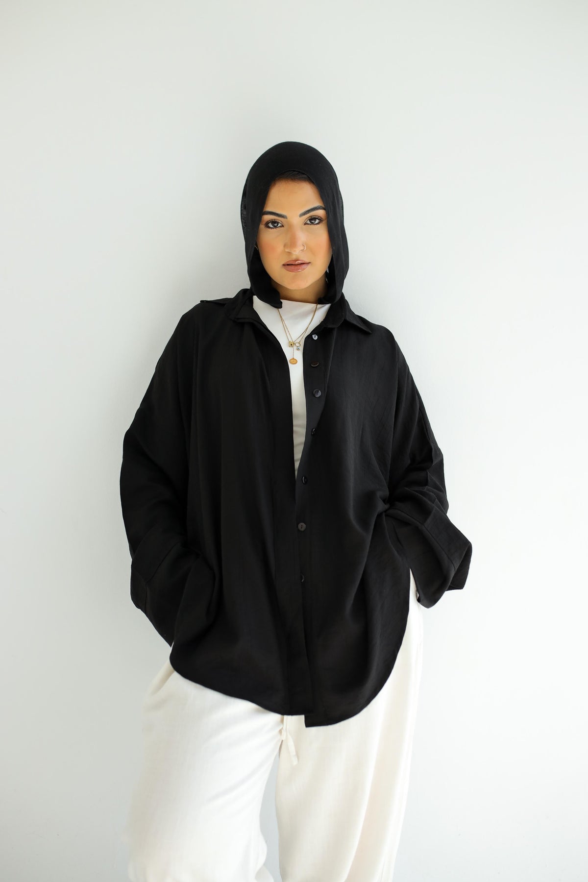 Oversized linen shirt in Black