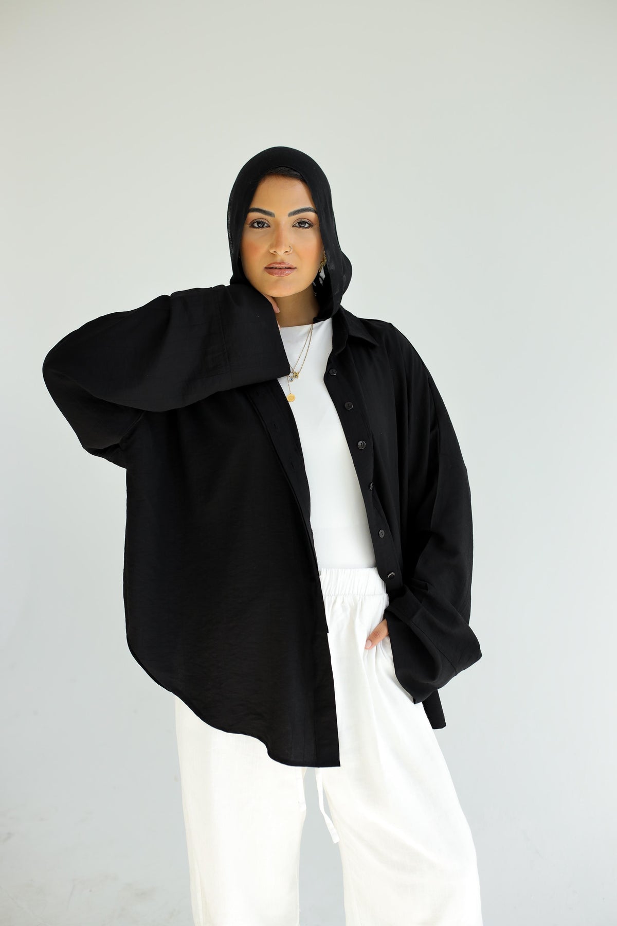 Oversized linen shirt in Black