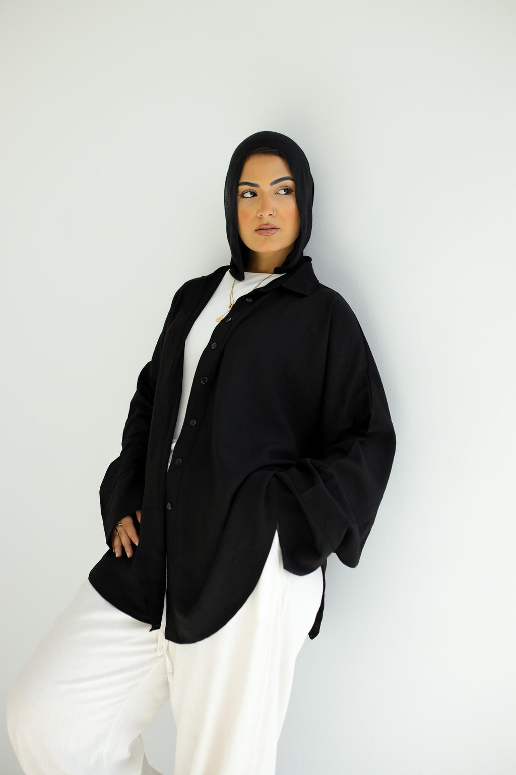 Oversized linen shirt in Black