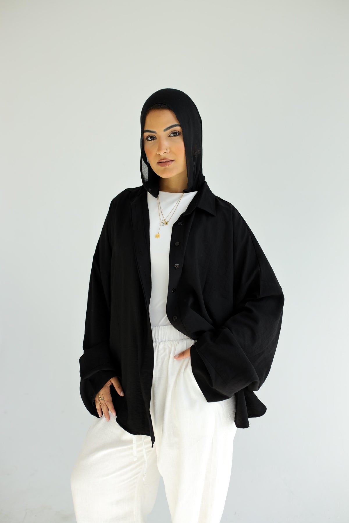 Oversized linen shirt in Black