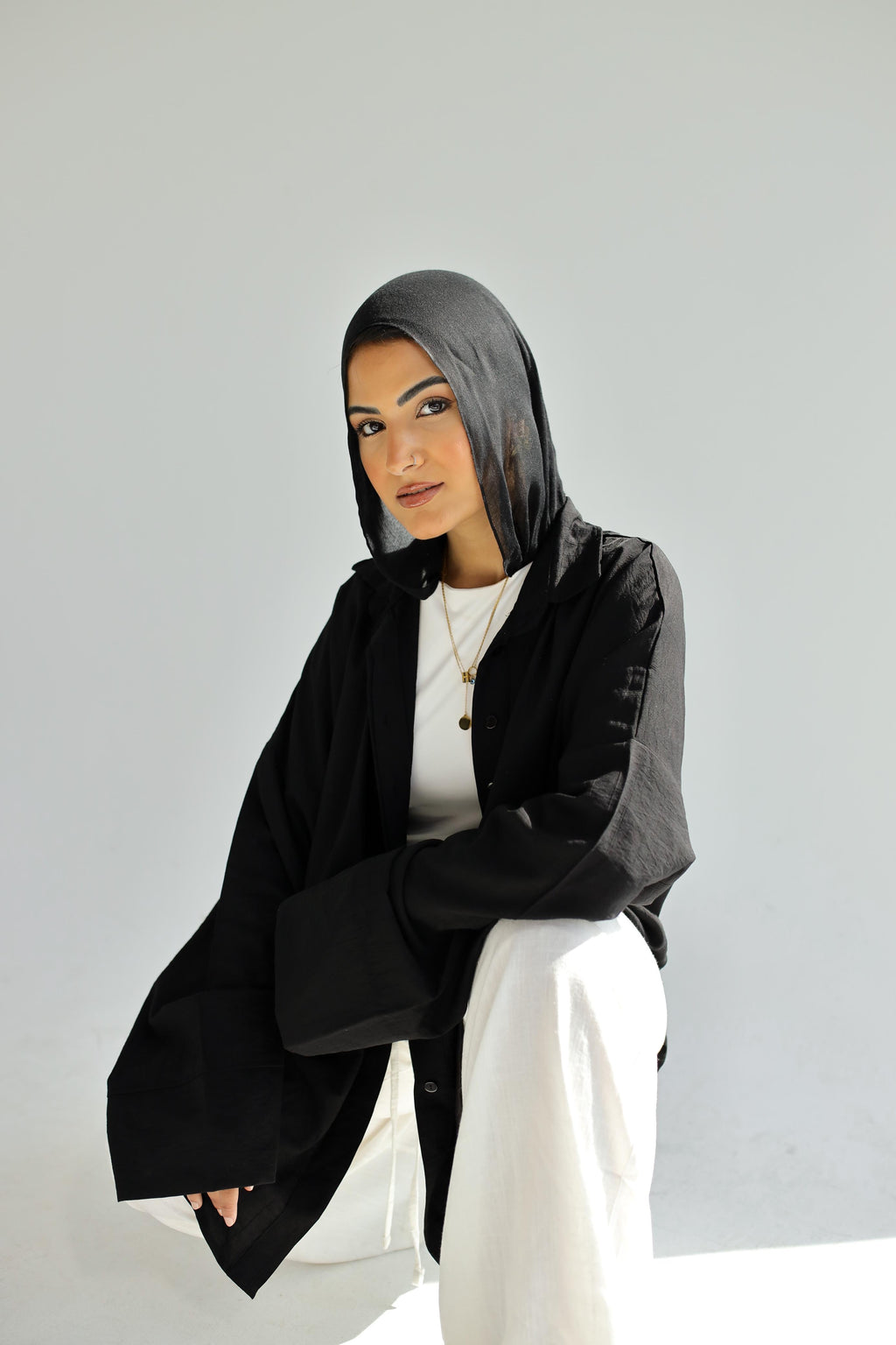 Oversized linen shirt in Black