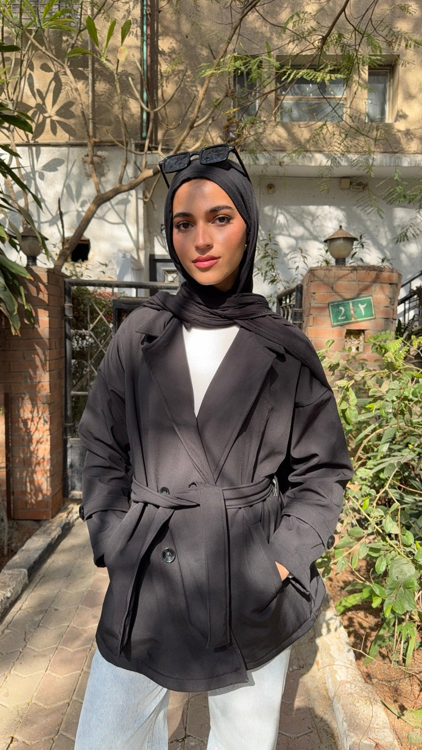 Classic Trench Coat - Black waist detail