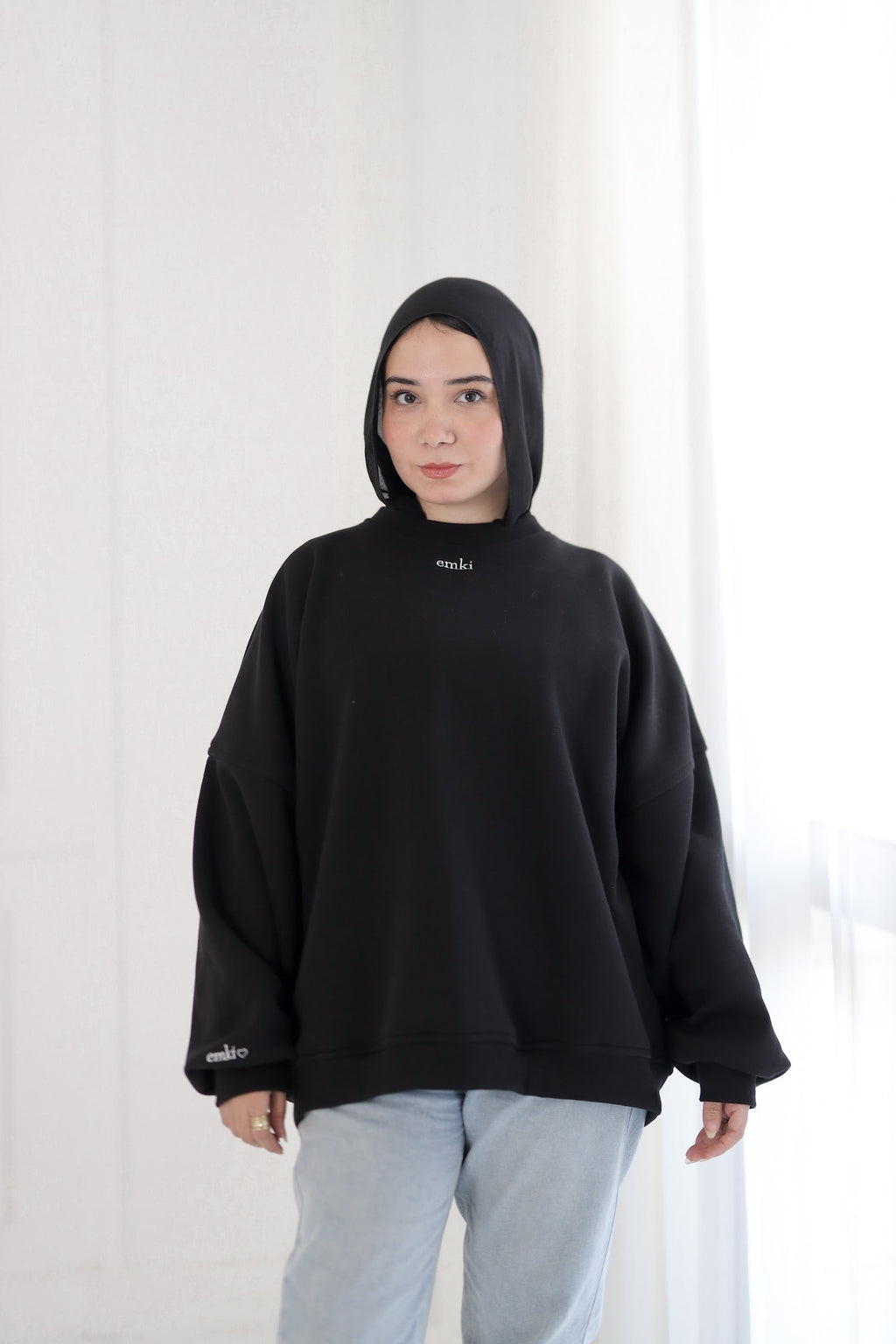 emki cotton hoodie black front