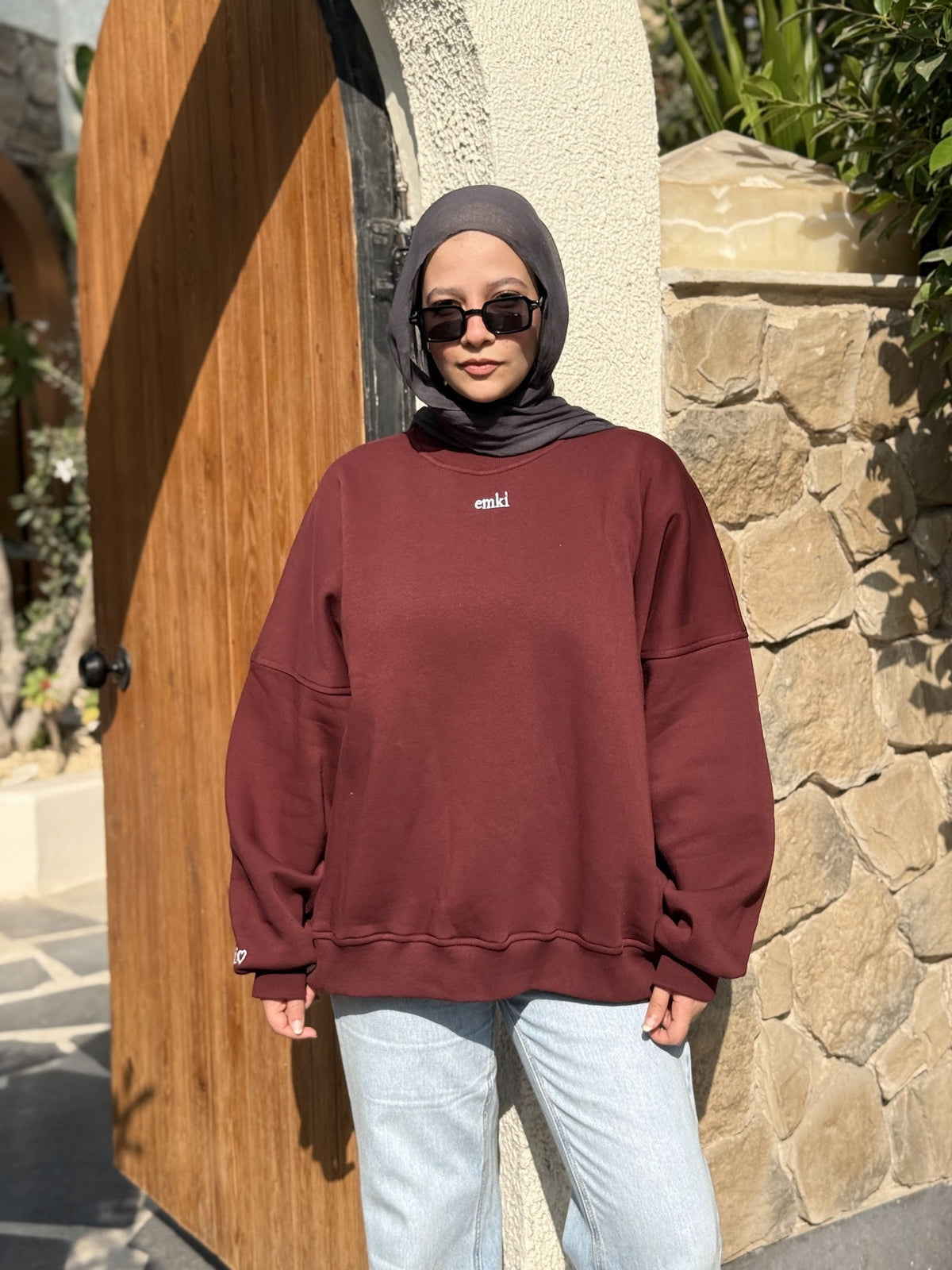 emki cotton hoodie burgundy front