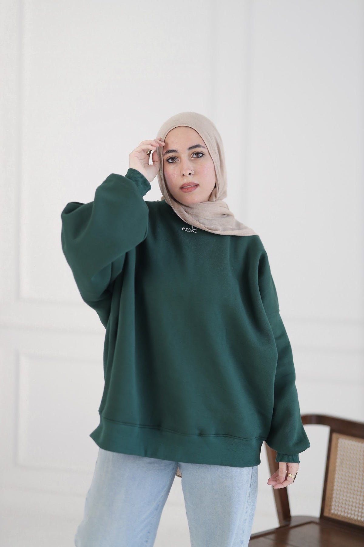 emki cotton hoodie green front
