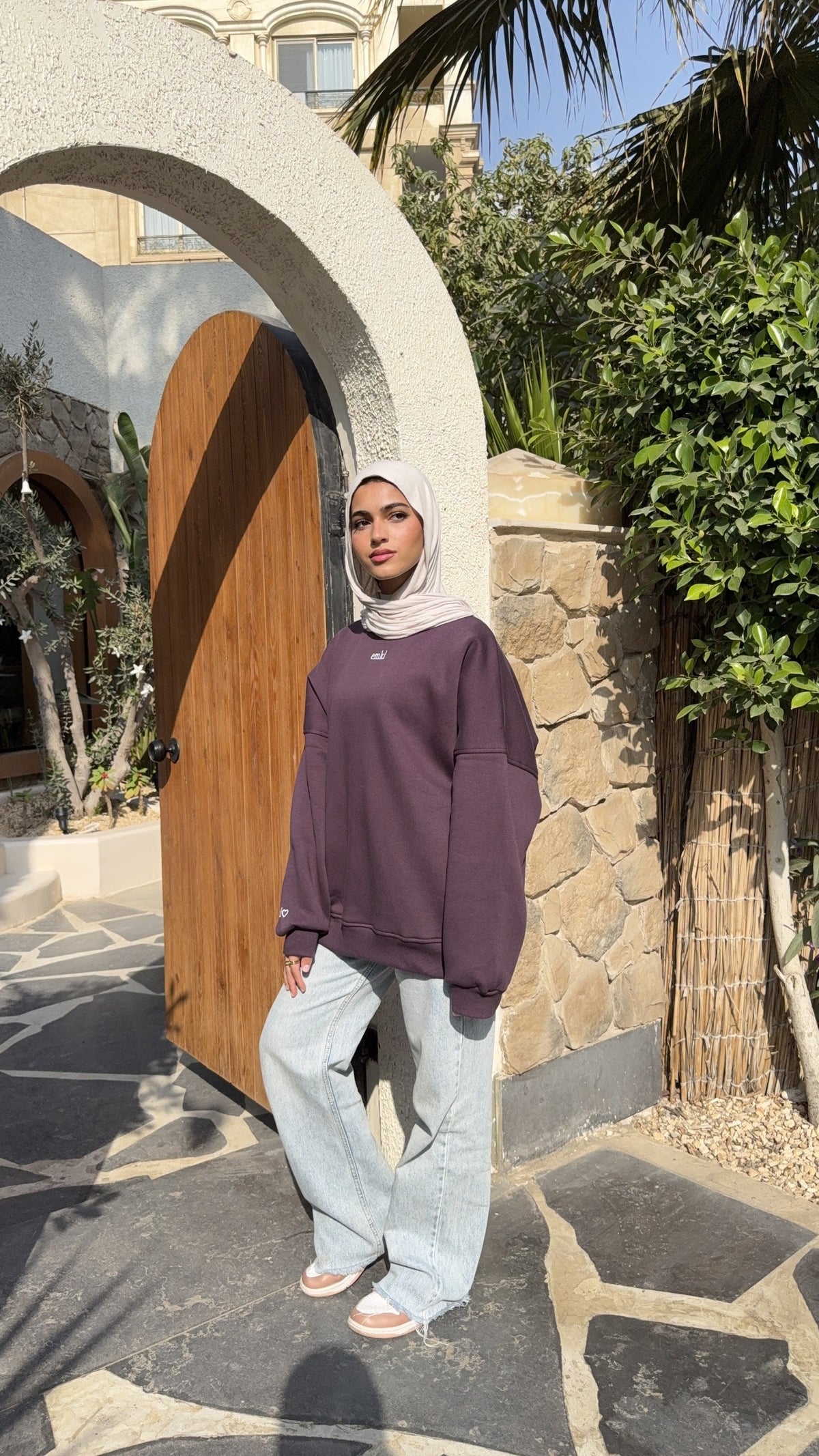 emki cotton hoodie mauve front