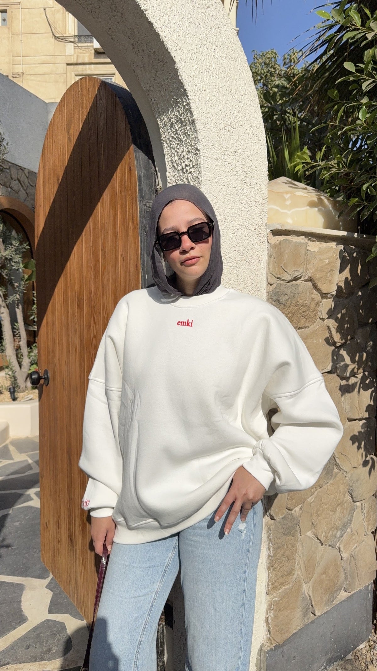 emki cotton hoodie white front
